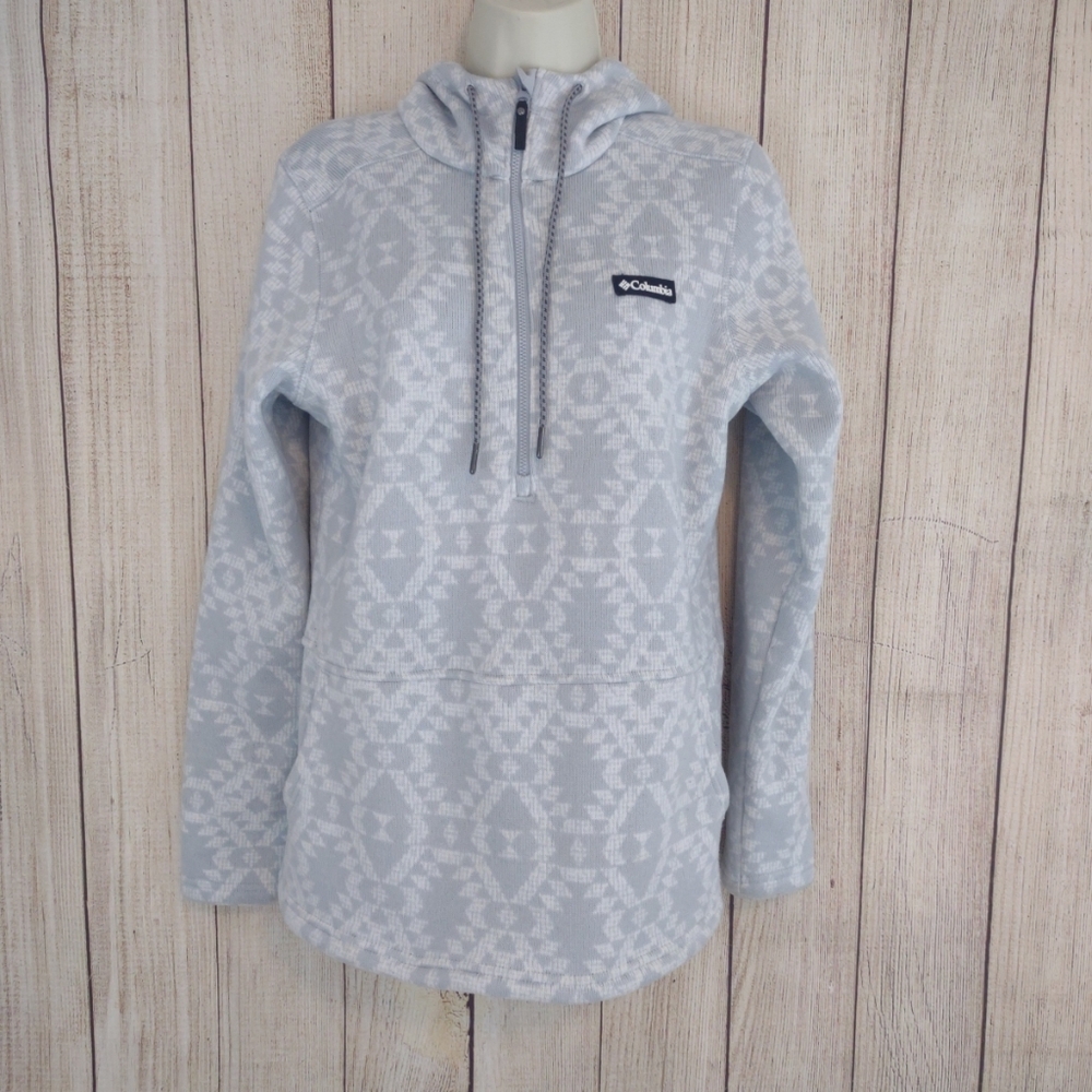 Women’s Columbia Aztec Fox blue white Glacier Hooded Half Zip Pullover s…